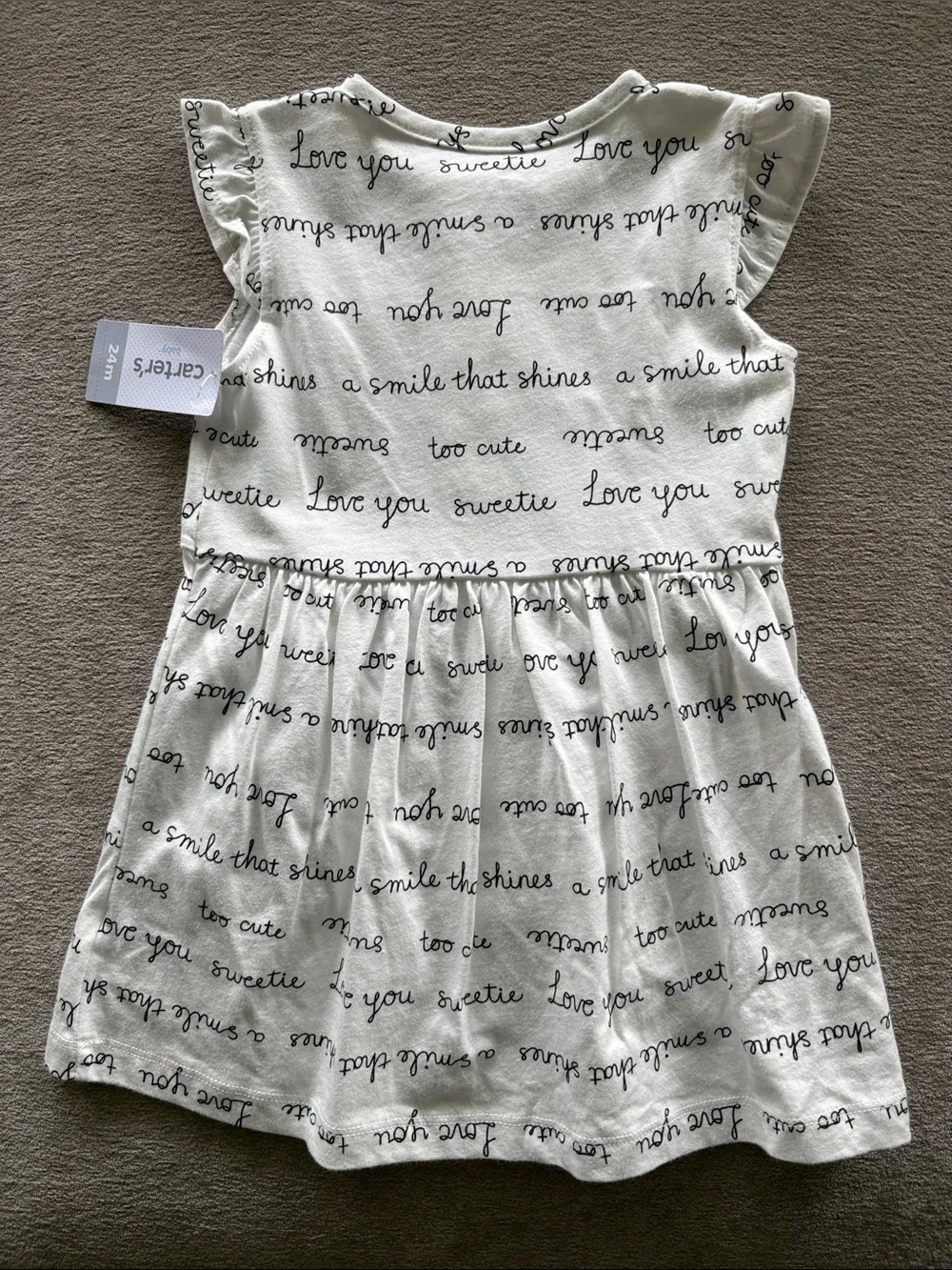 Carter’s Baby Girl White Script “Sweet Words” Dress Pink Heart Pocket